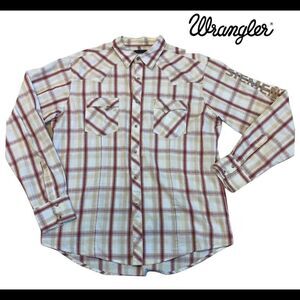 Men’s Wrangler cream red plaid check button down western shirt size large